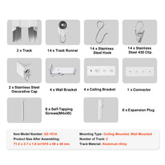 Ceiling Curtain Track Set 5.9 FT/1.8 Meter_oom Divider with Hooks White