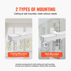 Ceiling Curtain Track Set 17.7 FT/5.4 Meter Room Divider with Hooks White