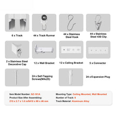 Ceiling Curtain Track Set 17.7 FT/5.4 Meter Room Divider with Hooks White