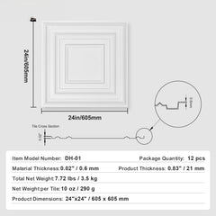 Ceiling Tiles 12-Pack 24 x 24 in PVC Easy Installation White Peg Pattern