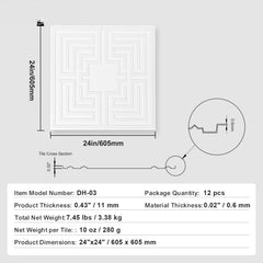 Ceiling Tiles 12-Pack 24 x 24 in PVC Easy Installation White Echo Pattern