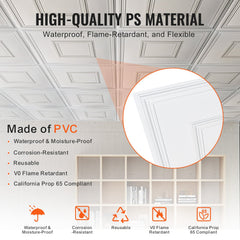 Ceiling Tiles 12-Pack 24 x 24 in PVC Easy Installation White Geometric