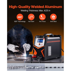 TIG Welder, 200A 6-In-1 Aluminum Welding Machine (LED Display) - AC TIG/DC TIG/AC Pulse TIG/DC Pulse TIG/Spot TIG/MMA(Stick), Electric Welder with Synergic Control IGBT