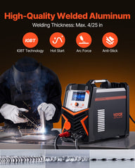 TIG Welder, 200A 6-In-1 Aluminum Welding Machine (LED Display) - AC TIG/DC TIG/AC Pulse TIG/DC Pulse TIG/Spot TIG/MMA(Stick), Electric Welder with Synergic Control IGBT
