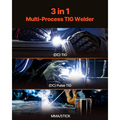 TIG Welder, 205A 3-In-1 Welding Machine (Large LED Display)- DC TIG/DC Pulse TIG/MMA(Stick), Electric Welder with IGBT Inverter High-Frequency Start