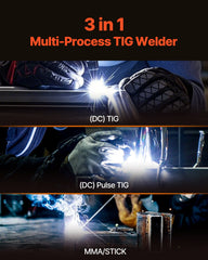 TIG Welder, 205A 3-In-1 Welding Machine (Large LED Display)- DC TIG/DC Pulse TIG/MMA(Stick), Electric Welder with IGBT Inverter High-Frequency Start