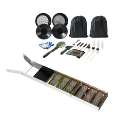 Highbanker Gold Panning Kit, 1270 mm 3-in-1 Folding High Banker Gold Sluice Box, 26 PCS Portable Mining Equipment Prospecting Kit with Gold Pans, Classifier Screen, Magnet, Backpack, Accessories