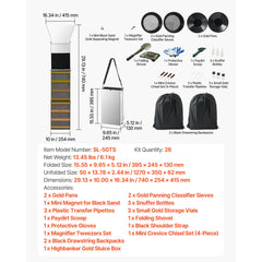 Highbanker Gold Panning Kit, 1270 mm 3-in-1 Folding High Banker Gold Sluice Box, 26 PCS Portable Mining Equipment Prospecting Kit with Gold Pans, Classifier Screen, Magnet, Backpack, Accessories