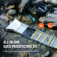 Gold Panning Kit With Sluice Box, 50" Aluminum Gold Mining Equipment, 23 PCS Gold Prospecting Kit with Gold Pan, Classifier Screen, Separating Magnet, Drawstring Backpack and Accessories