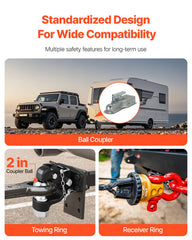Pintle Hook, 9070 kg Towing Capacity, Trailer Hitches Receiver Hook Combination 50.4 mm Hitch Ball, Fits for 63.5 to 76.2 mm Lunette Ring with Mounting Kit, Wear-resistant, Black Powder Coat