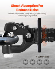 Pintle Hook, 9070 kg Towing Capacity, Trailer Hitches Receiver Hook Combination 50.4 mm Hitch Ball, Fits for 63.5 to 76.2 mm Lunette Ring with Mounting Kit, Wear-resistant, Black Powder Coat