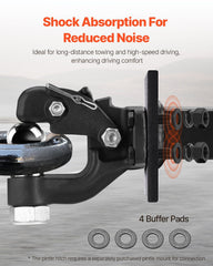 Pintle Hook, 9070 kg Towing Capacity, Trailer Hitches Receiver Hook Combination 50.4 mm Hitch Ball, Fits for 63.5 to 76.2 mm Lunette Ring with Mounting Kit, Wear-resistant, Black Powder Coat