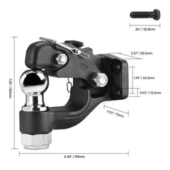 Pintle Hook, 9070 kg Towing Capacity, Trailer Hitches Receiver Hook Combination 50.4 mm Hitch Ball, Fits for 63.5 to 76.2 mm Lunette Ring with Mounting Kit, Wear-resistant, Black Powder Coat