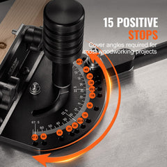 Precision Miter Gauge, Standard Slot 3/4'' x 3/8'', Aluminum Alloy Table Saw Miter Gauge with 19-35 in Grating 15 Angle Stops Adjustable Spring Loaded Plunger and Removable Disc, for Woodworking