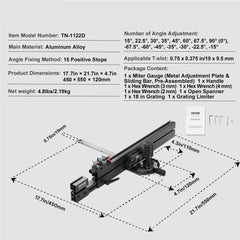 Precision Miter Gauge, Standard Slot 3/4'' x 3/8'', Aluminum Alloy Table Saw Miter Gauge with 19-35 in Grating 15 Angle Stops Adjustable Spring Loaded Plunger and Removable Disc, for Woodworking