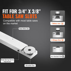 Precision Miter Gauge, Standard Slot 19 x 9.5 mm, Aluminum Alloy Table Saw Miter Gauge with 45.7 cm Grating 15 Angle Stops Adjustable Spring Loaded Plunger and Removable Disc, for Woodworking