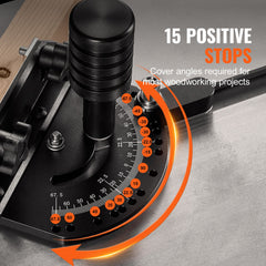 Precision Miter Gauge, Standard Slot 19 x 9.5 mm, Aluminum Alloy Table Saw Miter Gauge with 45.7 cm Grating 15 Angle Stops Adjustable Spring Loaded Plunger and Removable Disc, for Woodworking