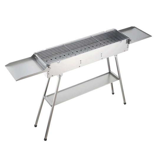 Foldable Charcoal Grill, 0.16 m² Portable Charcoal Barbecue Grill with Liftable Charcoal Tray & Side Tables, Brushed Stainless Steel BBQ Cooking Grills for Outdoor Camping Backyard Parties