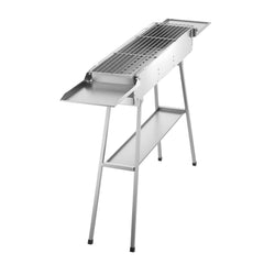 Foldable Charcoal Grill, 0.16 m² Portable Charcoal Barbecue Grill with Liftable Charcoal Tray & Side Tables, Brushed Stainless Steel BBQ Cooking Grills for Outdoor Camping Backyard Parties