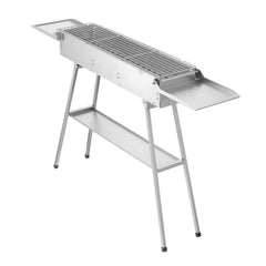Foldable Charcoal Grill, 0.16 m² Portable Charcoal Barbecue Grill with Liftable Charcoal Tray & Side Tables, Brushed Stainless Steel BBQ Cooking Grills for Outdoor Camping Backyard Parties