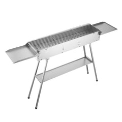 Foldable Charcoal Grill, 0.16 m² Portable Charcoal Barbecue Grill with Liftable Charcoal Tray & Side Tables, Brushed Stainless Steel BBQ Cooking Grills for Outdoor Camping Backyard Parties