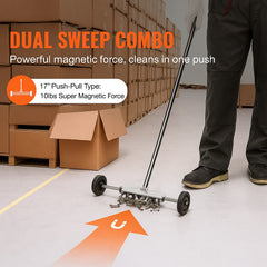 Magnetic Sweeper with Wheels, 17inch Mini Magnetic Sweeper, 10 lbs Capacity, Adjustable Handle, Lightweight Magnetic Pickup Sweeper to Pick Up Nails and Screws, Easy Cleanup of Workshop Garage