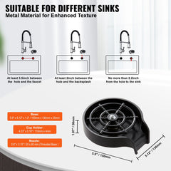 Glass Rinser, 10 Powerful Spraying Jets Rotating Cup Rinser for Sink, Wearproof ABS Kitchen Sink Faucet Cup Washer & ABS Cup Holder for Baby Bottle, Glass Cup, Wine Glass (Black Base)