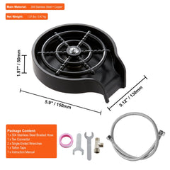 Glass Rinser, 10 Powerful Spraying Jets Rotating Cup Rinser for Sink, Wearproof ABS Kitchen Sink Faucet Cup Washer & ABS Cup Holder for Baby Bottle, Glass Cup, Wine Glass (Black Base)