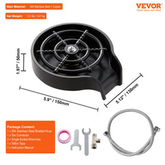 Glass Rinser, 10 Powerful Spraying Jets Rotating Cup Rinser for Sink, Wearproof ABS Kitchen Sink Faucet Cup Washer & ABS Cup Holder for Baby Bottle, Glass Cup, Wine Glass (Black Base)