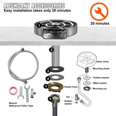 Glass Rinser 10-Hole Rotating Stainless Steel Washer ABS Cup Holder