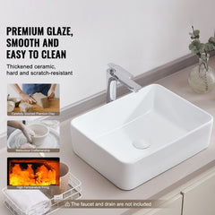 Modern Ceramic Vessel Sink 48x37cm Bathroom Vanity Bowl Countertop White