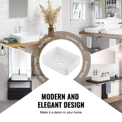 Modern Ceramic Vessel Sink 48x37cm Bathroom Vanity Bowl Countertop White