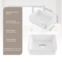 Modern Ceramic Vessel Sink 48x37cm Bathroom Vanity Bowl Countertop White