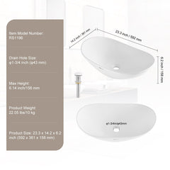 Modern Ceramic Vessel Sink 60x36cm Bathroom Vanity Bowl Countertop