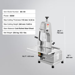 650W Commercial Electric Meat Bandsaw Stainless Steel Bone Sawing Machine
