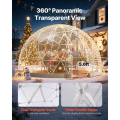 Garden Dome Tent, 3.6 x 2.2 m Outdoor Clear Bubble Tent for 4-7 Person, Weatherproof Geodesic Dome Greenhouse with Window, PVC Igloo Tents for Backyard Patios Camping Party Wedding