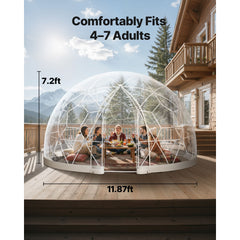 Garden Dome Tent, 3.6 x 2.2 m Outdoor Clear Bubble Tent for 4-7 Person, Weatherproof Geodesic Dome Greenhouse with Window, PVC Igloo Tents for Backyard Patios Camping Party Wedding