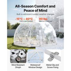 Garden Dome Tent, 3.6 x 2.2 m Outdoor Clear Bubble Tent for 4-7 Person, Weatherproof Geodesic Dome Greenhouse with Window, PVC Igloo Tents for Backyard Patios Camping Party Wedding