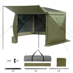 Pop up Gazebo Screen Tent, 3x3 m Large 6-Sided Camping Canopy Tent with Removable Top & Carry Bag, Quick-Set & Bite-Proof, Screen House Sun Shelter for 6-8 Persons Backyard Patio, Green