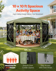 Pop up Gazebo Screen Tent, 3x3 m Large 6-Sided Camping Canopy Tent with Removable Top & Carry Bag, Quick-Set & Bite-Proof, Screen House Sun Shelter for 6-8 Persons Backyard Patio, Green