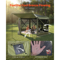 Pop up Gazebo Screen Tent, 3x3 m Large 6-Sided Camping Canopy Tent with Removable Top & Carry Bag, Quick-Set & Bite-Proof, Screen House Sun Shelter for 6-8 Persons Backyard Patio, Green