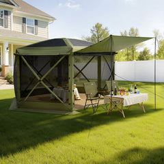 Pop up Gazebo Screen Tent, 3x3 m Large 6-Sided Camping Canopy Tent with Removable Top & Carry Bag, Quick-Set & Bite-Proof, Screen House Sun Shelter for 6-8 Persons Backyard Patio, Green