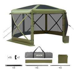 Pop up Gazebo Screen Tent, 3x3 m Large 6-Sided Camping Canopy Tent with Removable Top & Carry Bag, Quick-Set & Bite-Proof, Screen House Sun Shelter for 6-8 Persons Backyard Patio, Green