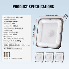 4 Pack LED Canopy Lights 80W 8800LM 5000K Daylight Outdoor Canopy Lighting