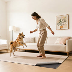 Rug Pad 2.74 x 3.66 m, Non-slip Carpet Area Pad, Rug Mat Padding with Dual Surface Felt Cushion & Rubber Gripper, Hardwood Floor Protection for All Floors, Finishes, Keeps Carpets in Place