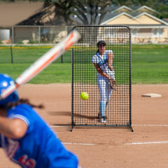 I Screen Baseball for Batting Cage, 7x4 ft Baseball Softball Safety Screen, Body Protector Portable Batting Screen with Carry Bag & Ground Stakes, Heavy Duty Pitching Net for Pitchers Protection