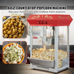 Popcorn Popper Machine Countertop Popcorn Maker 850W 8 Oz 48 Cups Red