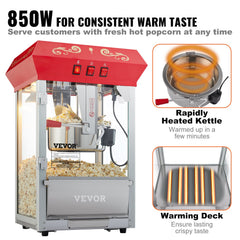 Popcorn Popper Machine Countertop Popcorn Maker 850W 8 Oz 48 Cups Red