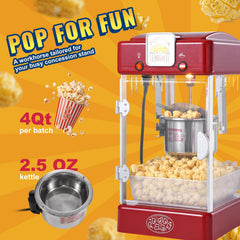 Popcorn Popper Machine Tabletop Popcorn Maker 300W 2.5 Oz Red