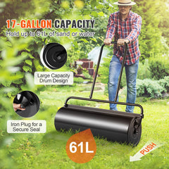 Lawn Roller, 17 Gallon 36 Inch Sand/Water Filled Yard Roller, Steel Sod Roller with Easy-turn Plug and U-Shaped Ergonomic Handle for Convenient Push and Pull, for Lawn, Garden, Farm, Park, Black